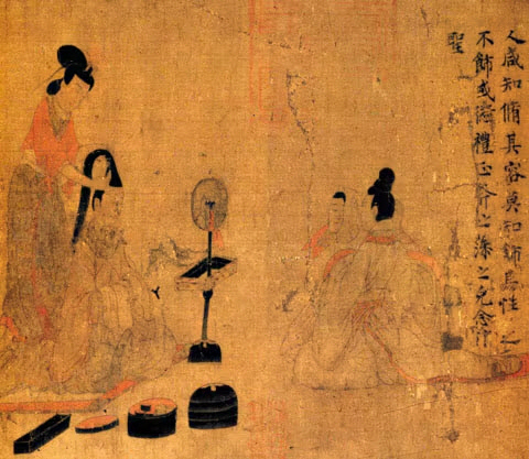 '여사잠도'(女史箴圖), 동진 시대. 비단에 채색. 세로 24.8cm, 가로 348.2㎝,  당 모사본. 런던 대영박물관 소장.